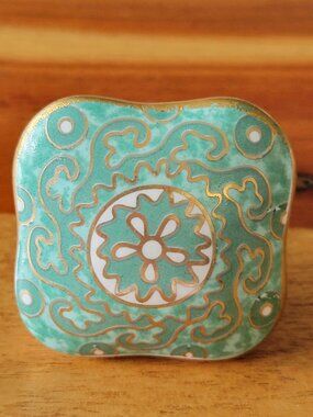 Ceramic Milano Square Turquoise Gold Vanity Cupboards Drawer/Door Knob Set of 4